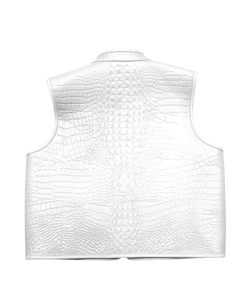 Men’s Premium White Leather Biker Vest