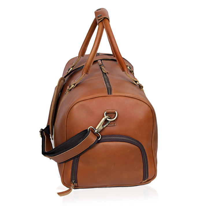 JOHN LEATHER DUFFEL BAG FOR MEN  TAN