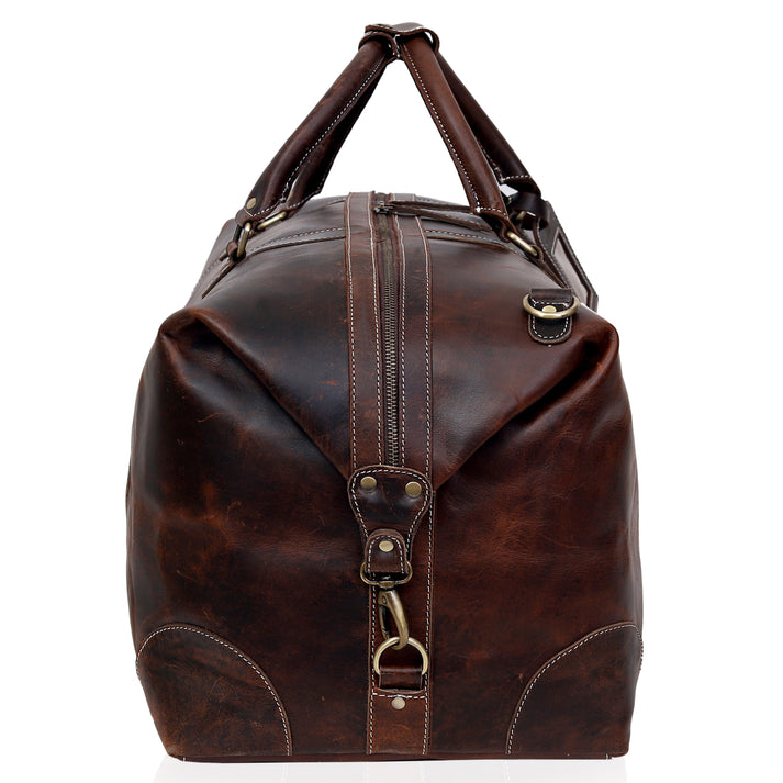 FRENCH LEATHER DUFFEL BAG MEN  BROWN  20 INCH