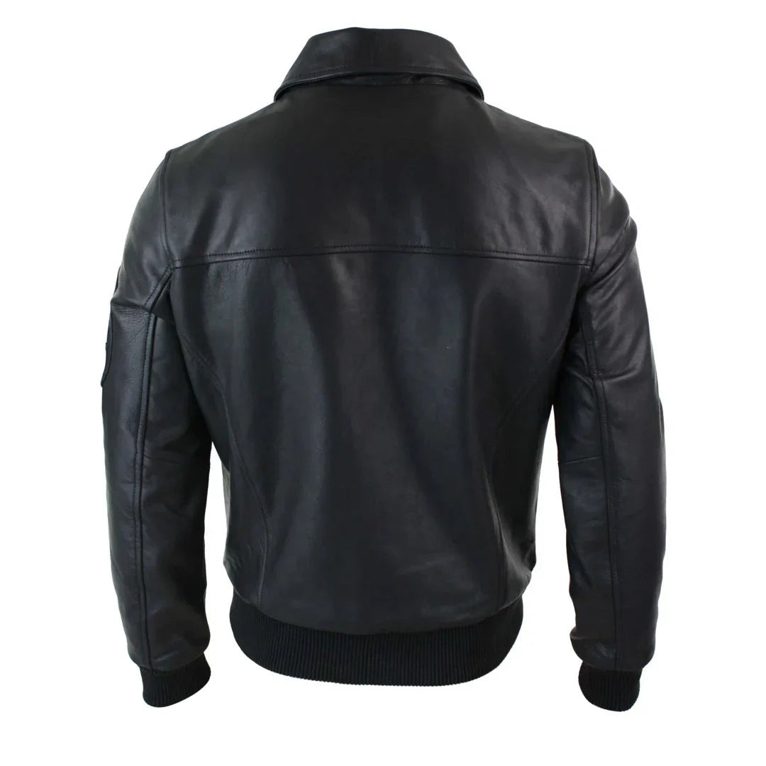 Men's Leather Harrington Black Bomber Classic Pilot Jacket