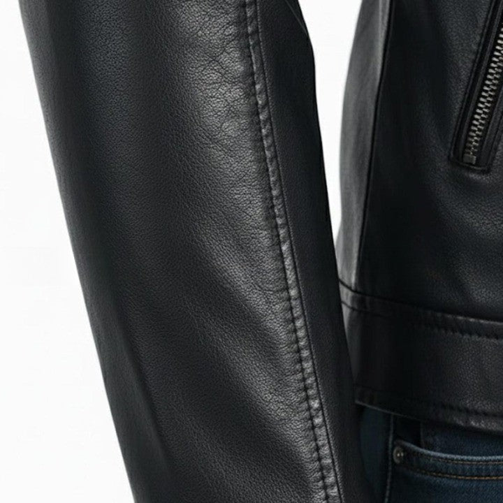 Mens Brown Leather Jacket with Cream Panel Design  Modern Zip Front Casual Jacket
