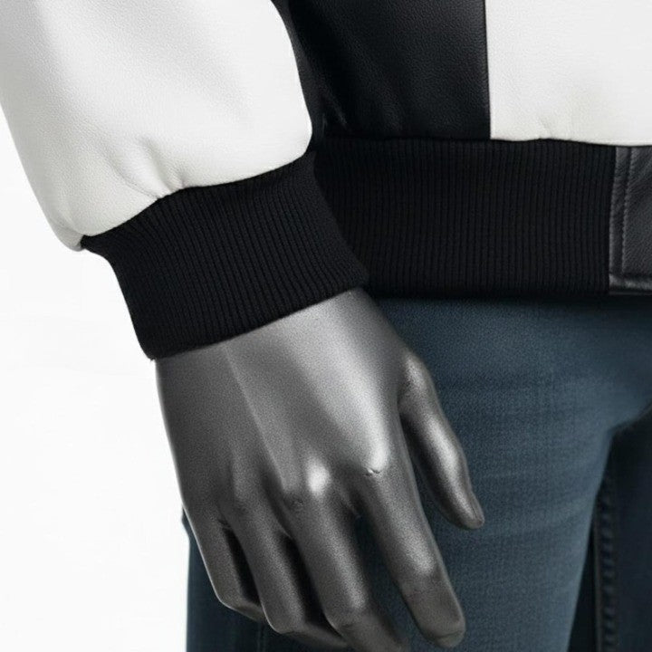 Mens TwoTone Genuine Leather Jacket  Black  White Street Style