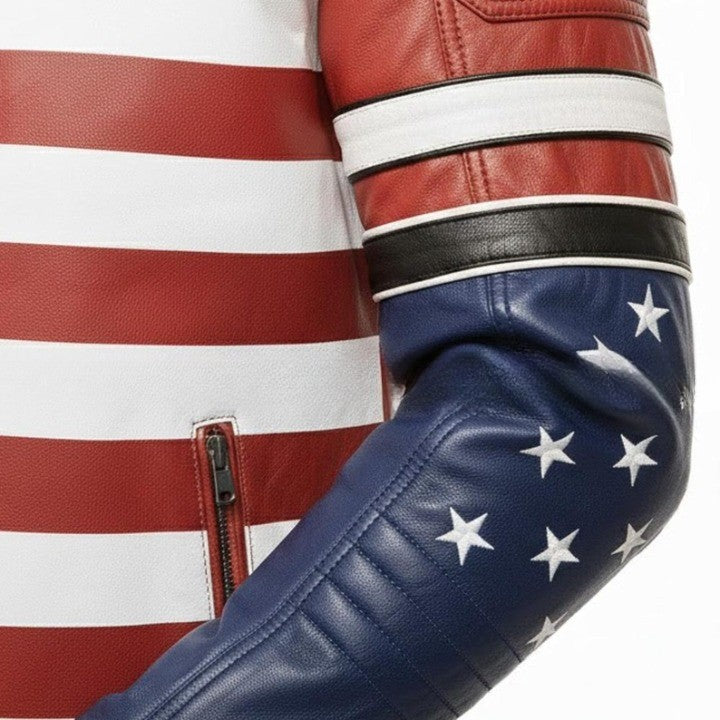 Genuine Leather TwoTone Panel Jacket with Star and Stripe Style Detailing