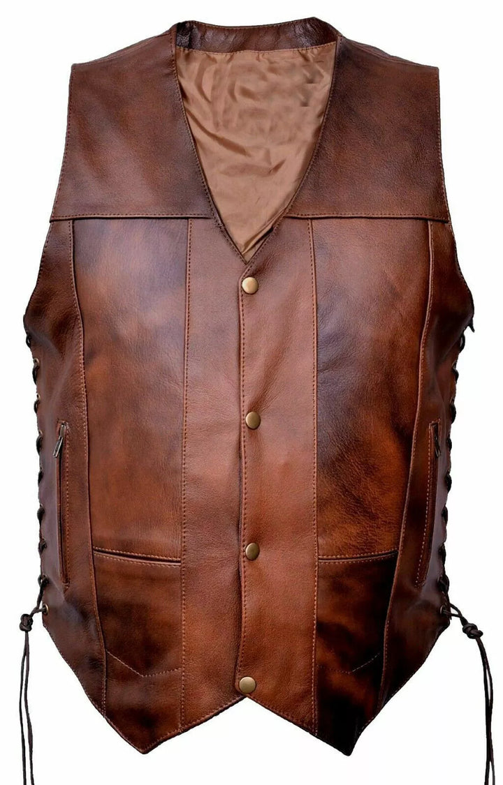 Vintage Brown Leather Vest for Men | Kaida Leathers