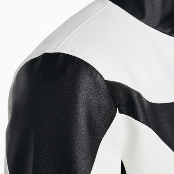 Mens TwoTone Genuine Leather Jacket  Black  White Street Style