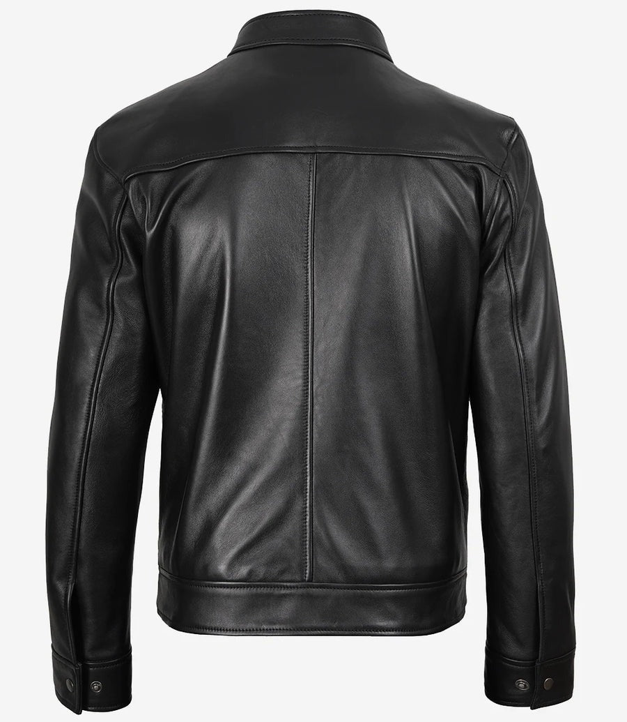 Men's Black Cafe Racer Style Real Leather Jacket