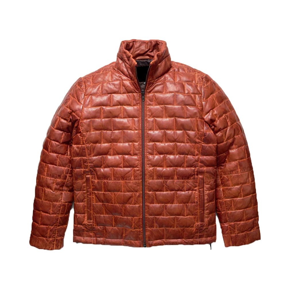 Classic Brown Leather Light Down Jacket