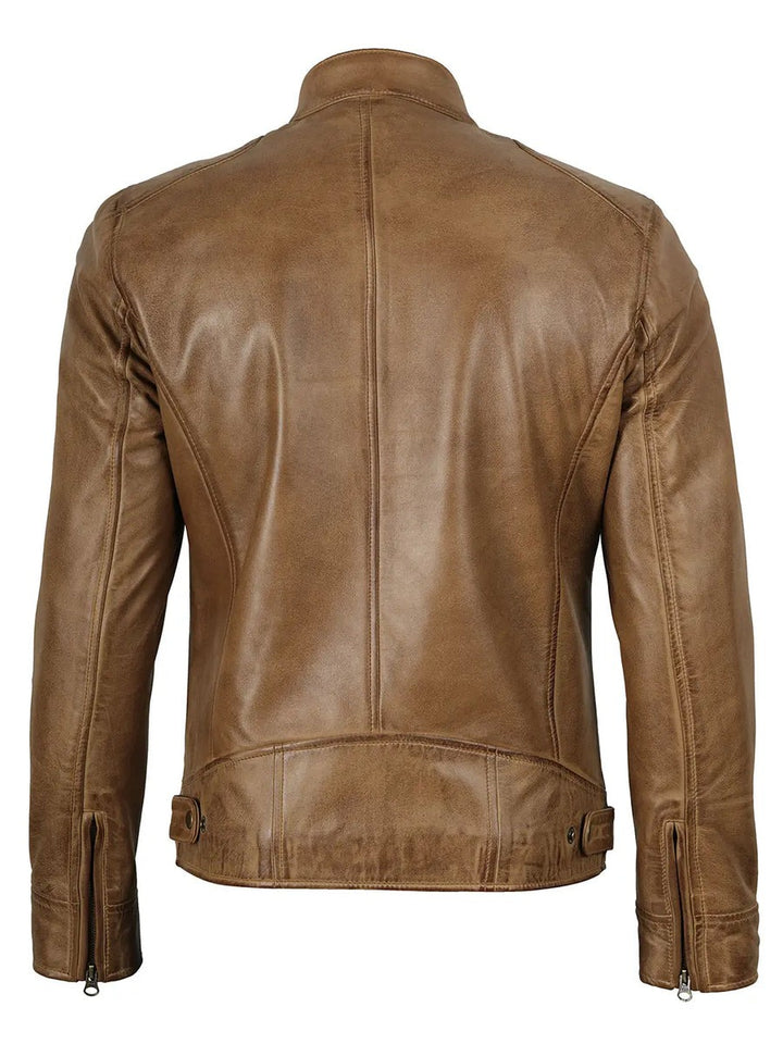 Real Leather Men's Camel Brown Cafe Racer Jacket