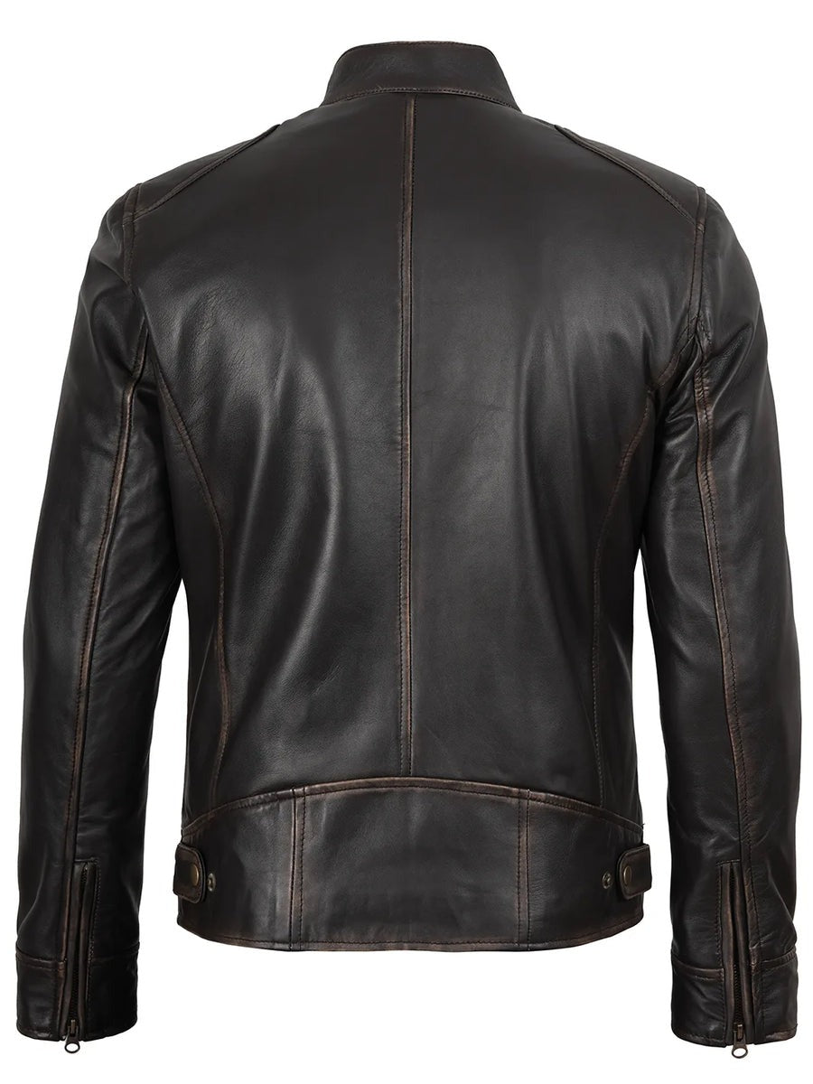 Men's Rub-Off Dark Brown Cafe Racer Style Leather Jacket
