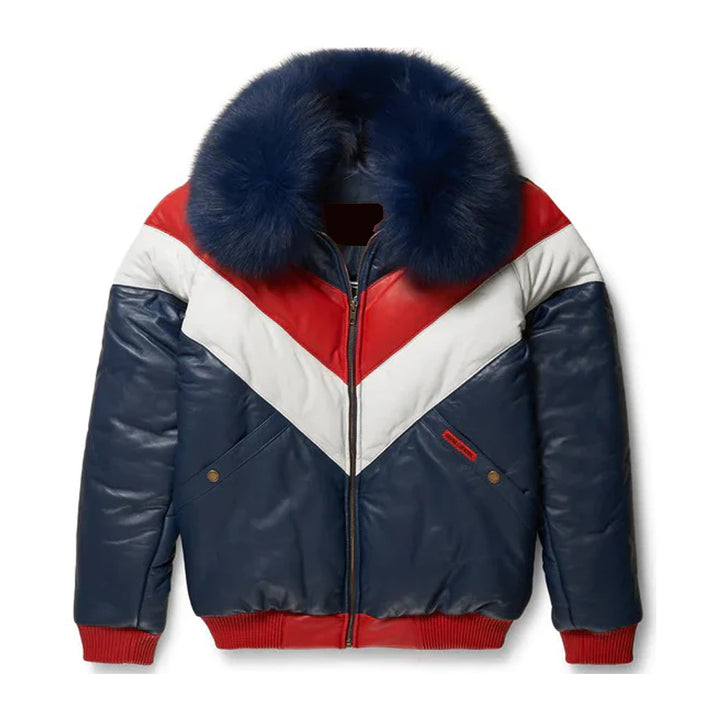 Men's Two-Tone Leather Puffer Jacket