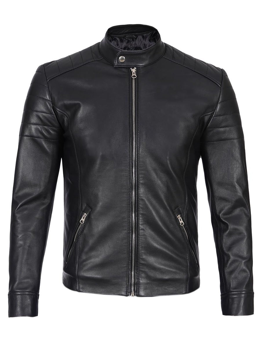 Men's Black Cafe Racer Style Leather Jacket