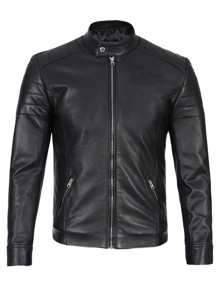Men's Black Cafe Racer Style Leather Jacket