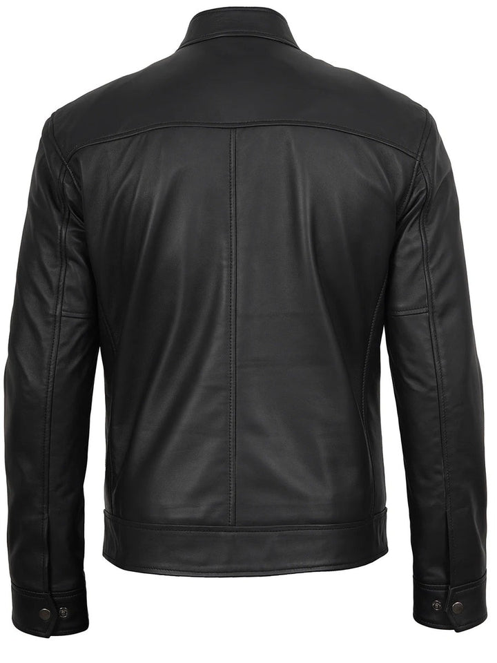 Mens Black Cafe Racer Style Real Leather Jacket