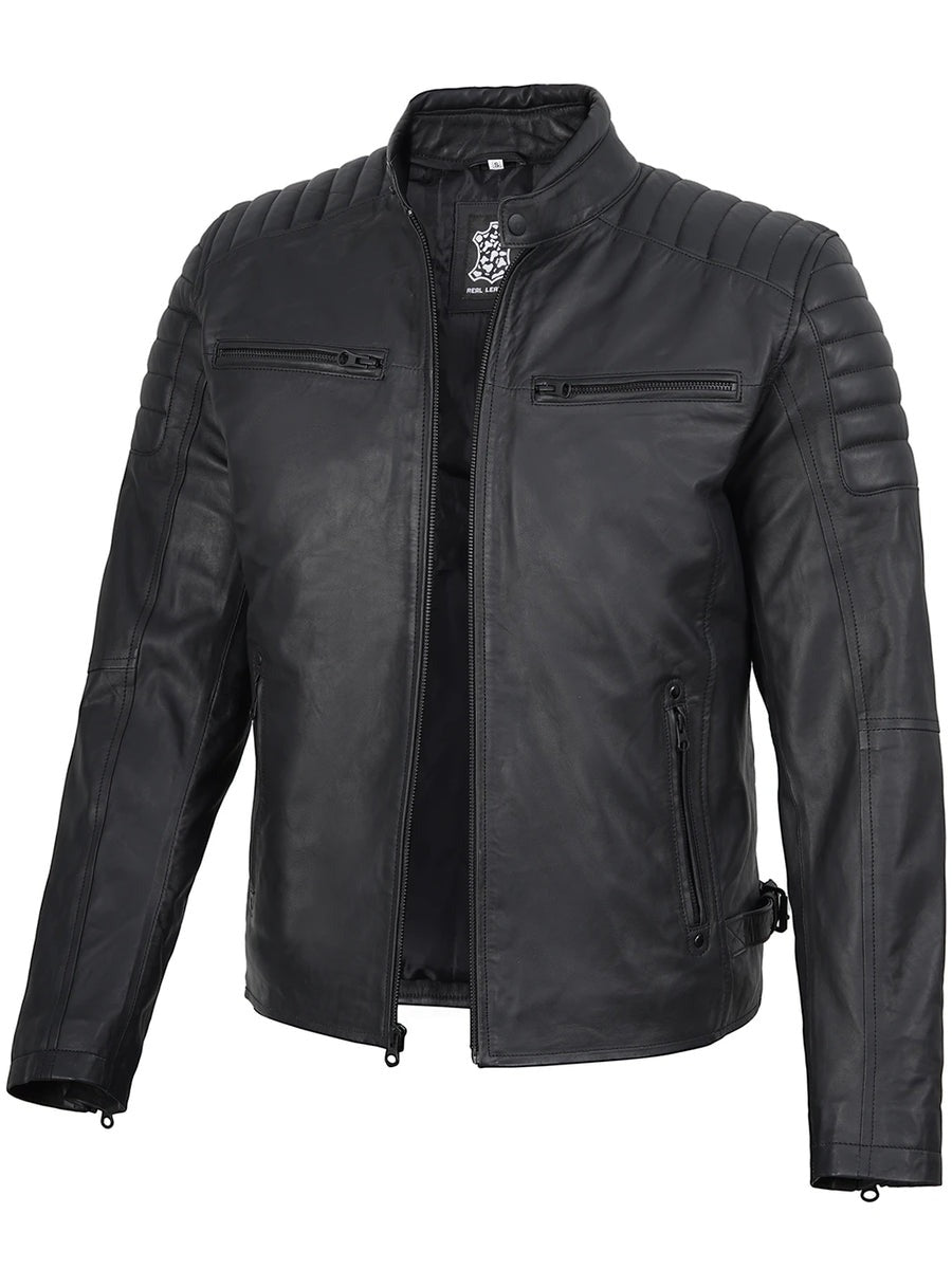 Mens Matte Black Biker Style Real Leather Jacket