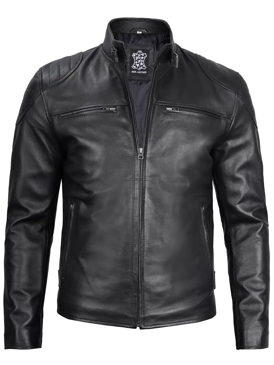Men's Black Biker Style Leather Jacket