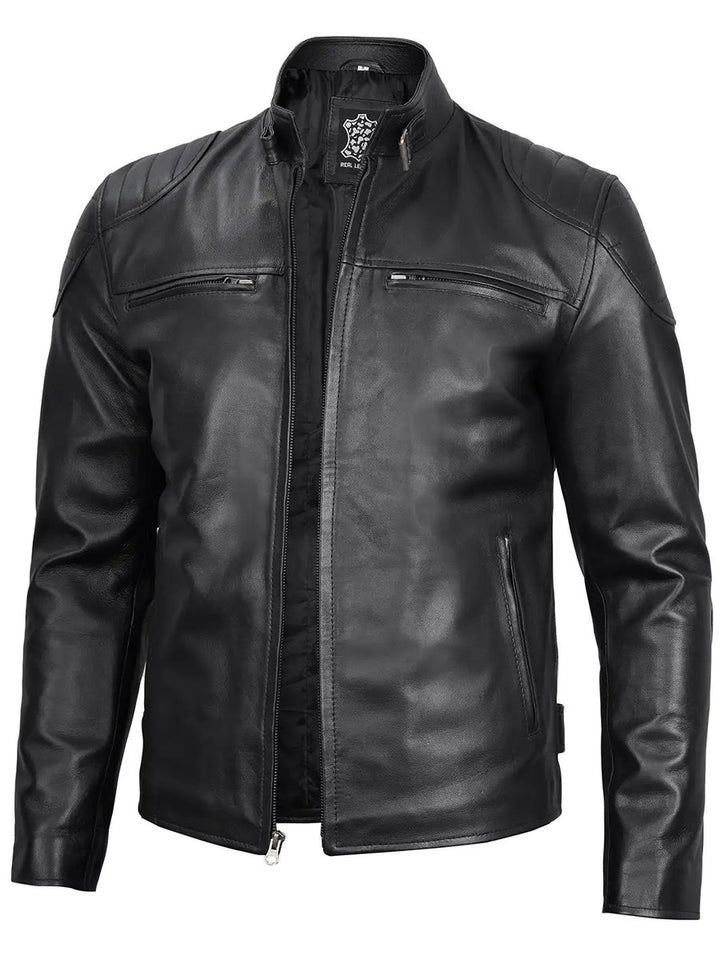 Men's Black Biker Style Leather Jacket