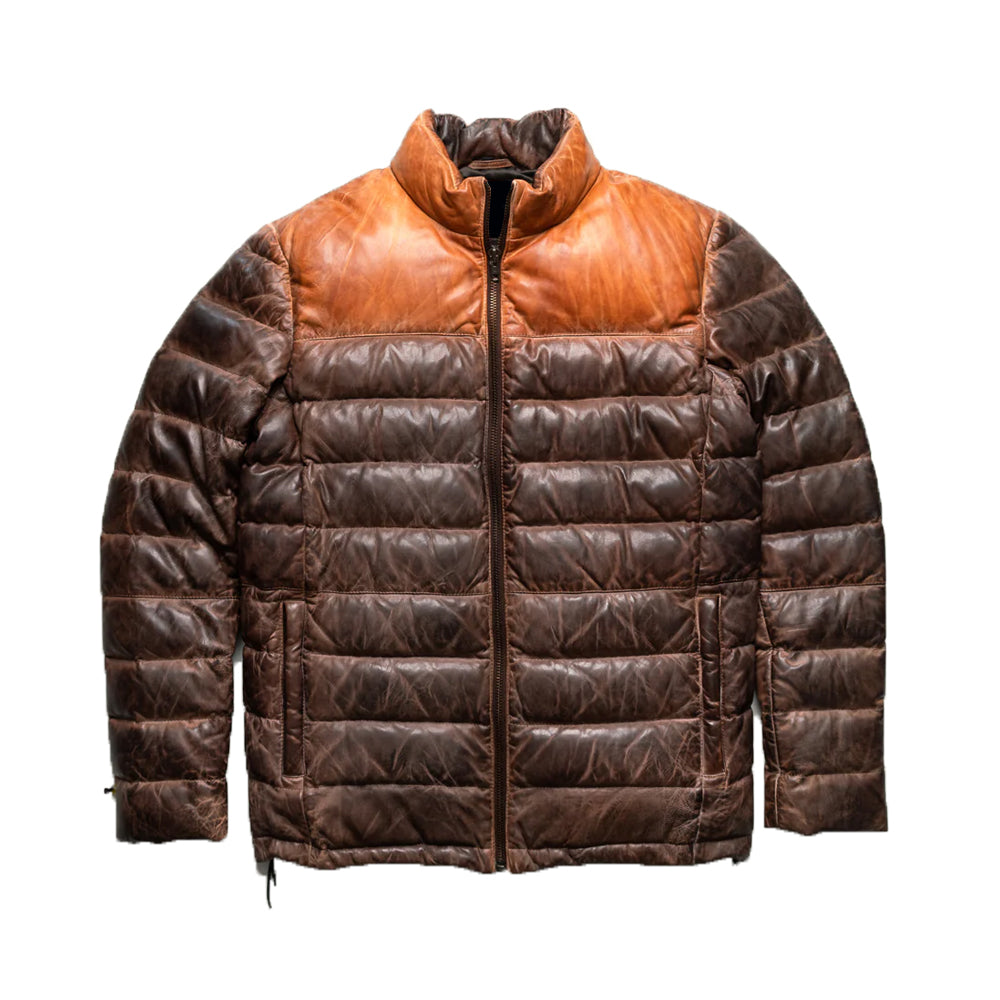 Premium Brown Leather Down Jacket