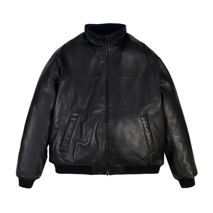 REVERSIBLE BLACK LEATHER TRACK JACKET