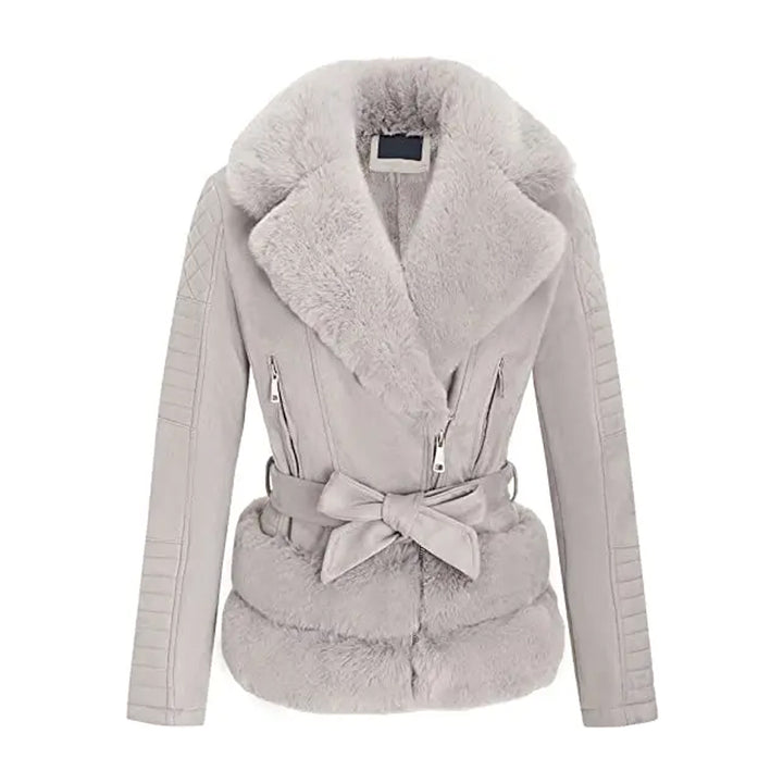 Women’s Gray Quilted Fur Leather Jacket