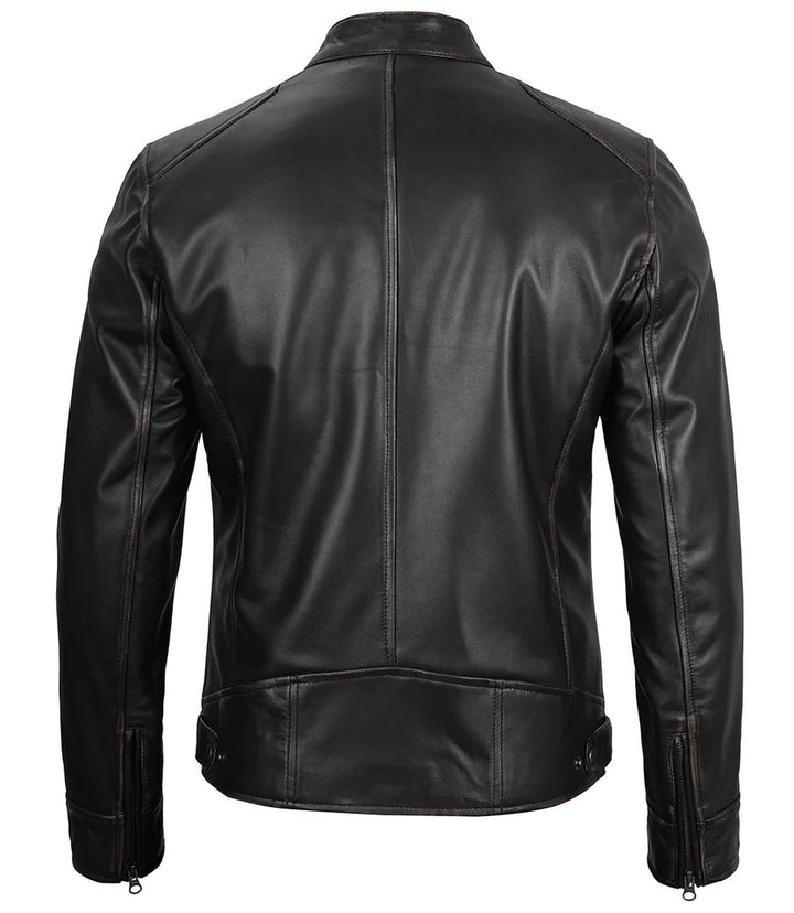 Real Leather Men's Black Cafe Racer Jacket