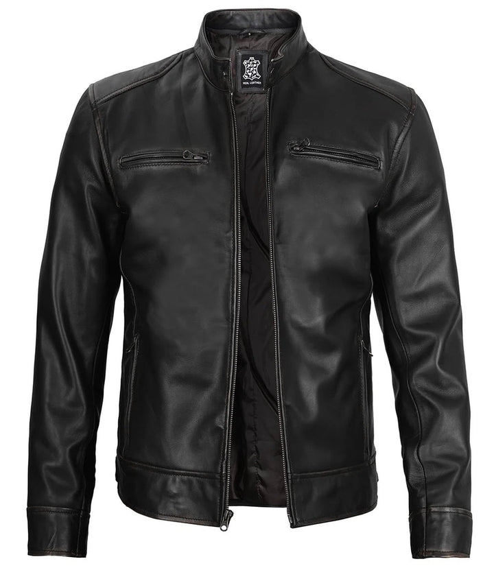 Real Leather Men's Black Cafe Racer Jacket