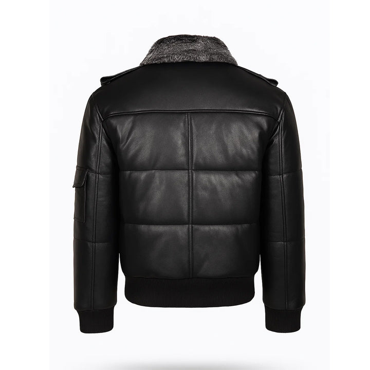 Padded Bomber Leather Puffer Jacket