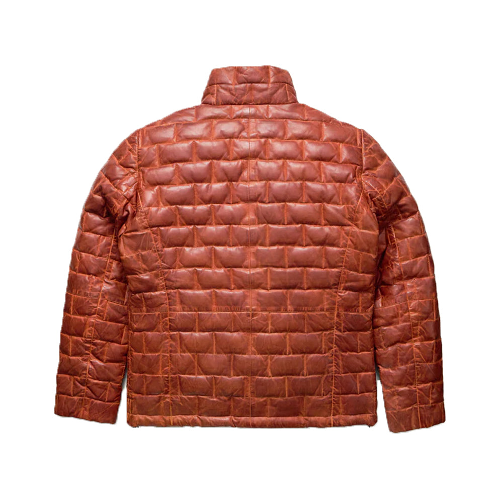 Classic Brown Leather Light Down Jacket