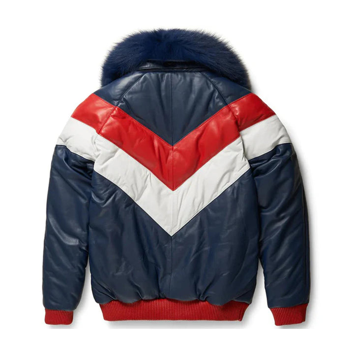 Men's Two-Tone Leather Puffer Jacket