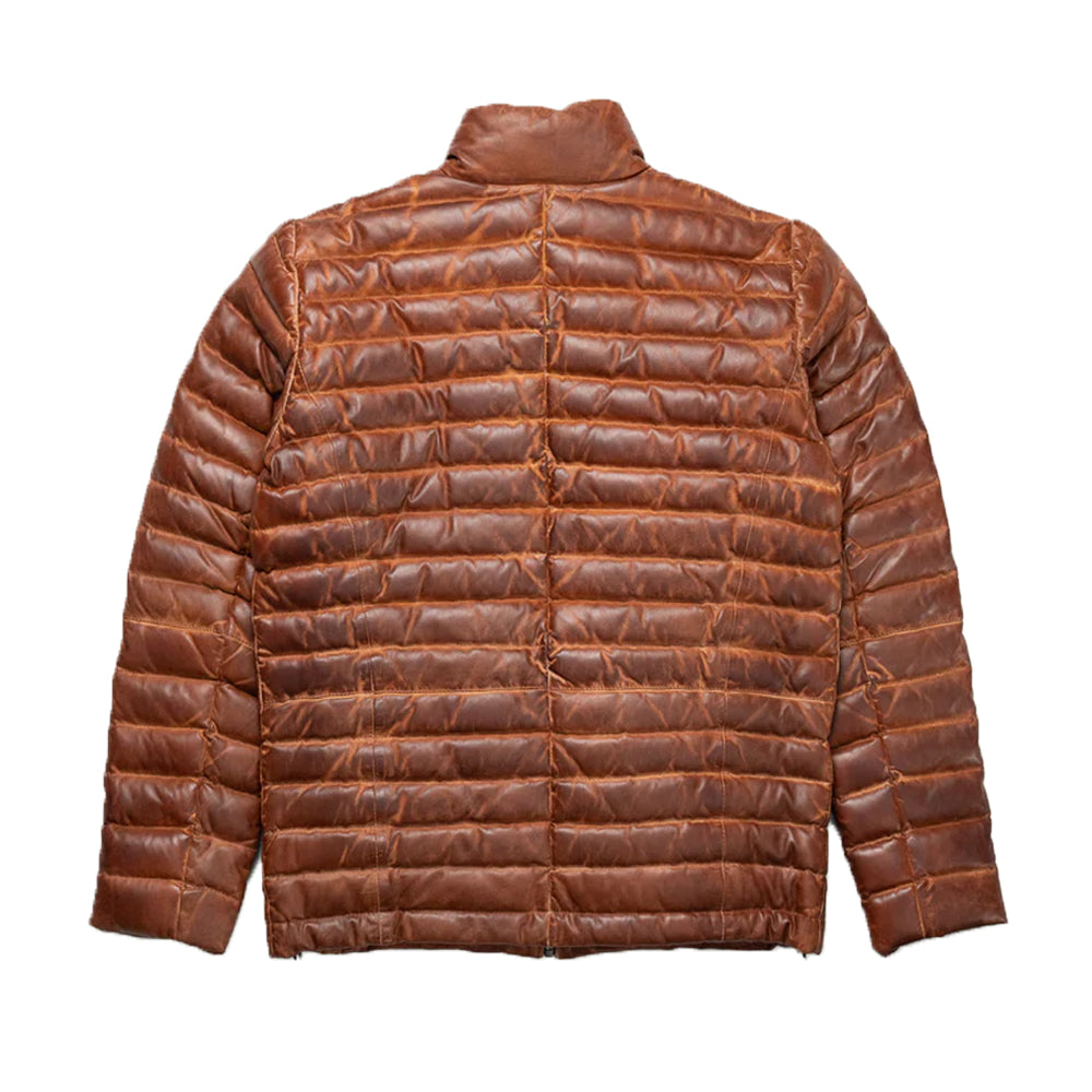 Classic Brown Leather Down Jacket