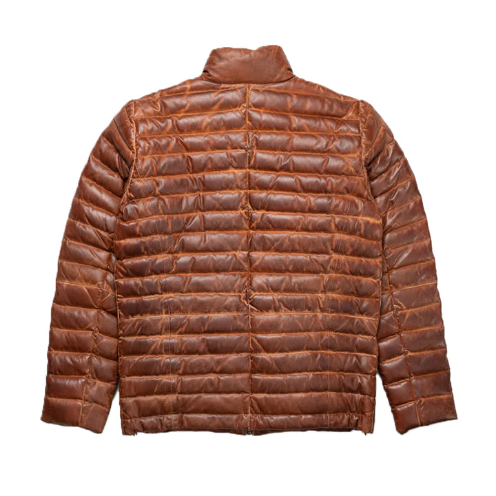 Classic Brown Leather Down Jacket