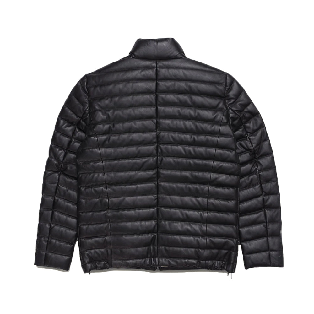 Classic Black Leather Down Jacket