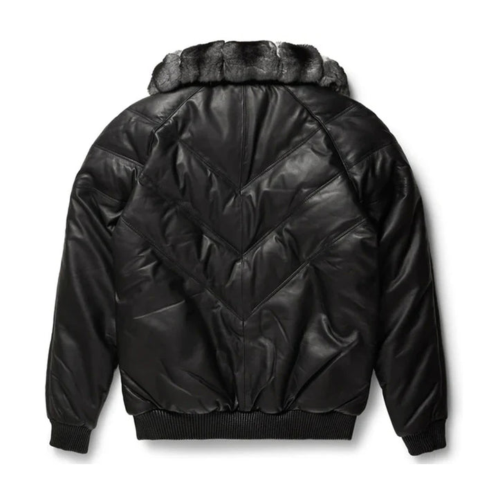 Men's Black Leather Puffer Jacket