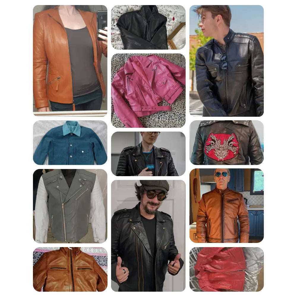 Kaida Leather reviews — satisfied customers showing their leather jackets