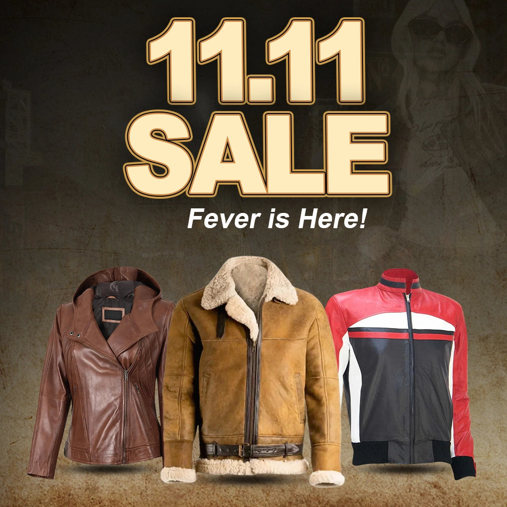 Kaida Leathers 11.11 Sale banner featuring three prominent leather jackets