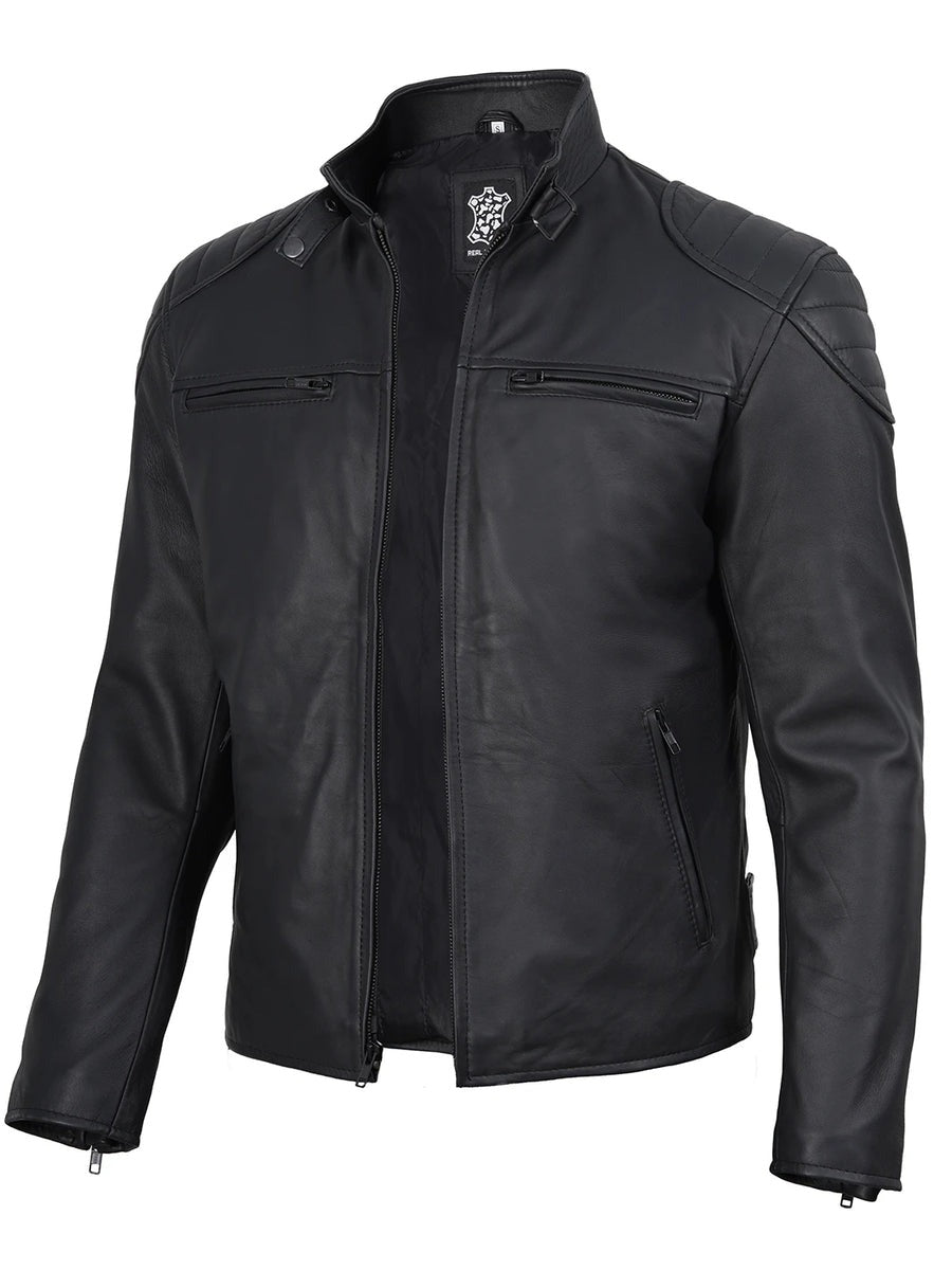 Men's Matte Black Biker Style Leather Jacket