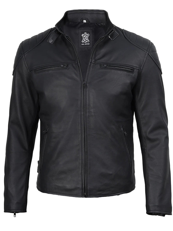 Men's Matte Black Biker Style Leather Jacket