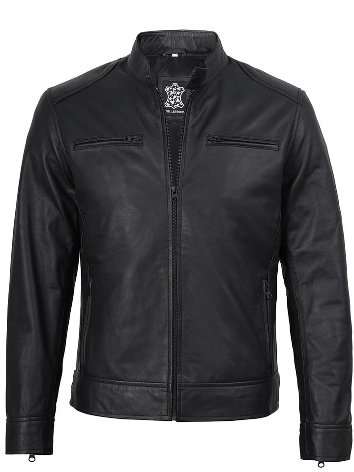 Men's Matte Black Cafe Racer Style Leather Jacket