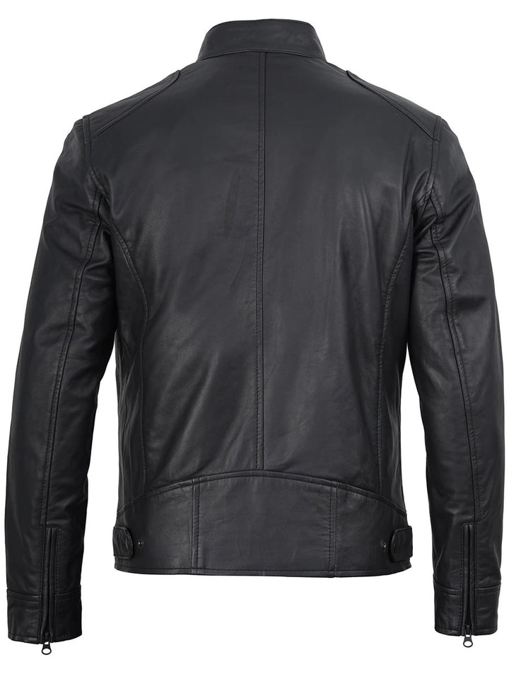 Men's Matte Black Cafe Racer Style Leather Jacket