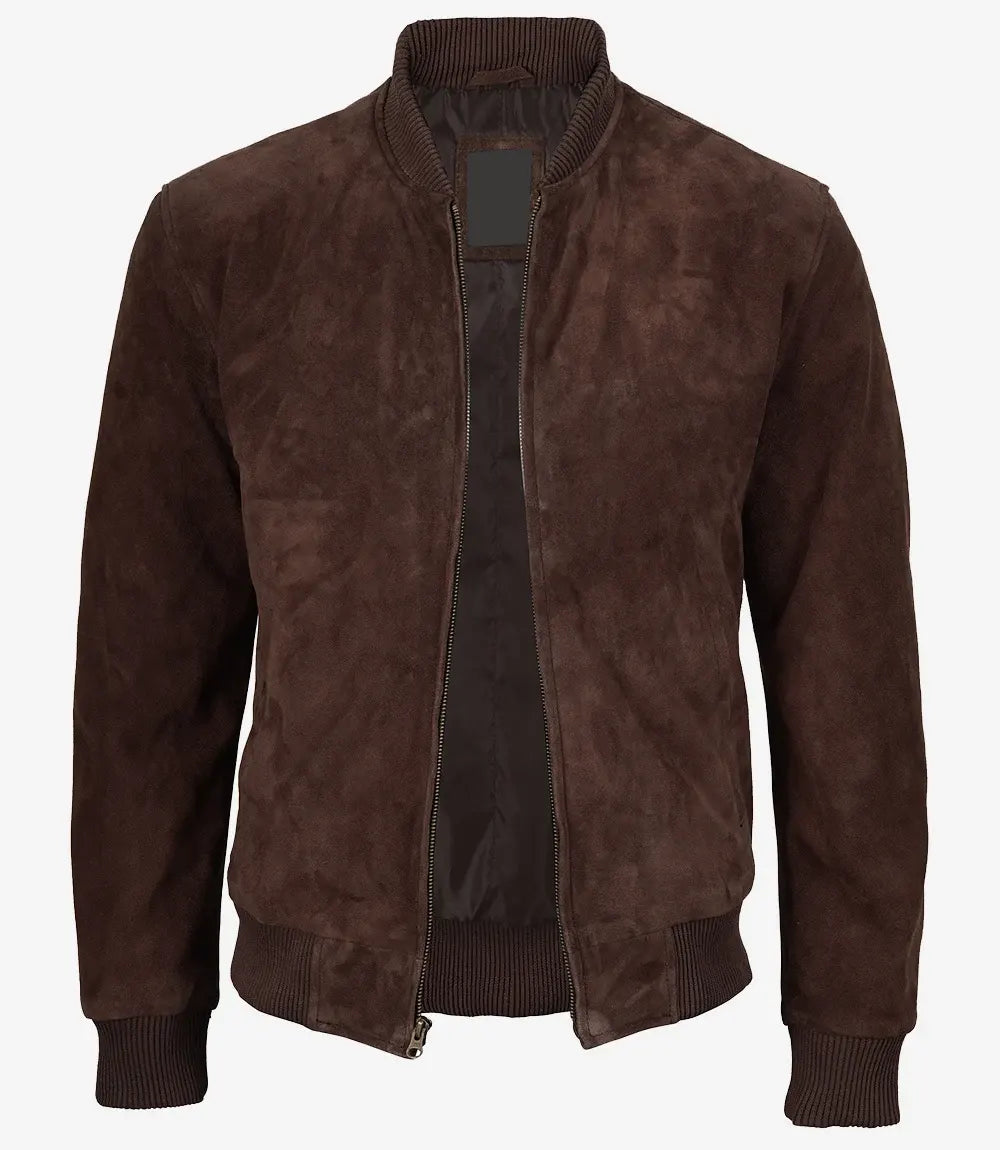 Men's Dark Brown Suede Bomber Jacket