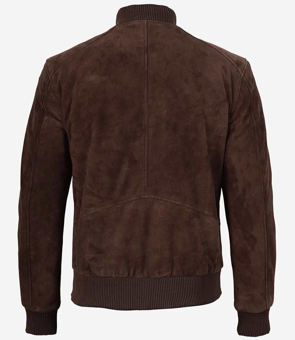 Men's Dark Brown Suede Bomber Jacket