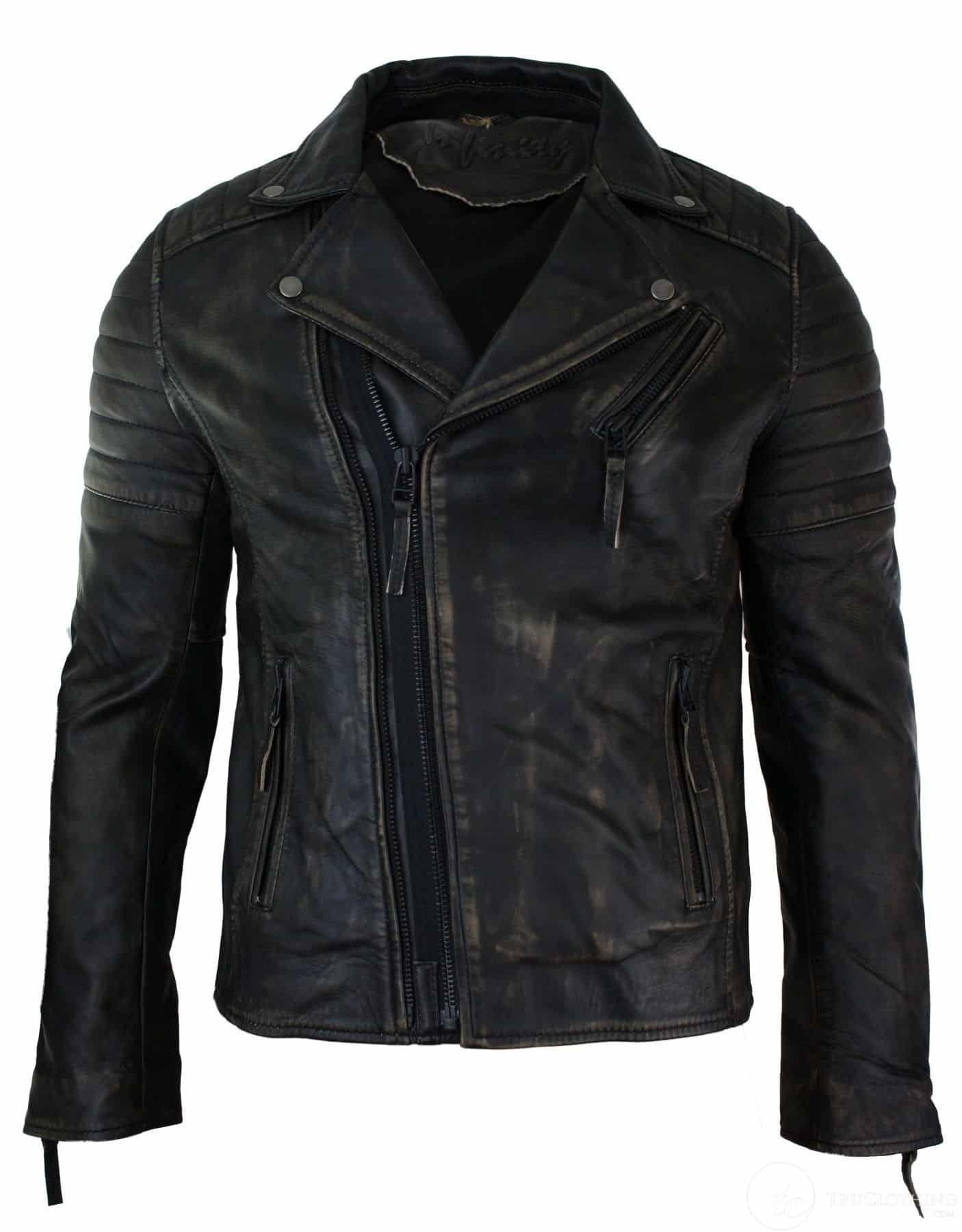 Mens Black Biker Genuine Leather Jacket