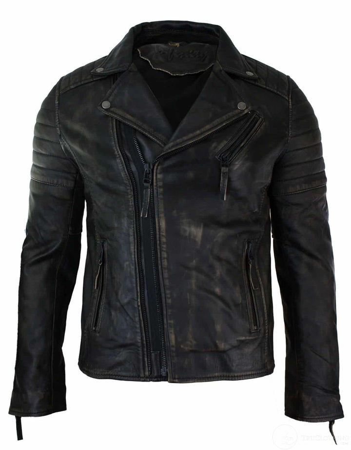 Mens Black Biker Genuine Leather Jacket