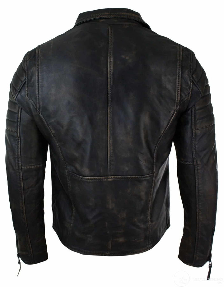 Mens Black Biker Genuine Leather Jacket